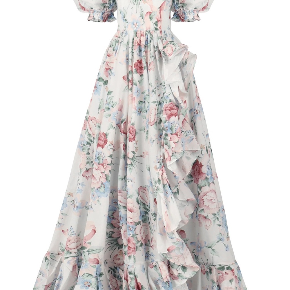 Selkie Cotswolds Ruffle Gown Floral Maxi Dress